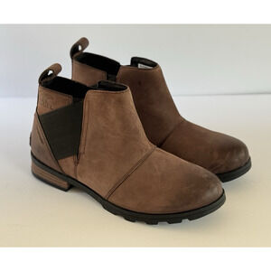 SOREL Emelie Chelsea Boots 7.5 Brown Leather Waterproof Ankle Pull-On